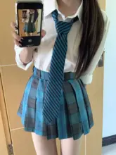 夏の和風デザインチェック柄スカート【オリジナルJK制服・プリーツ・学院風】（セットアップ対応）