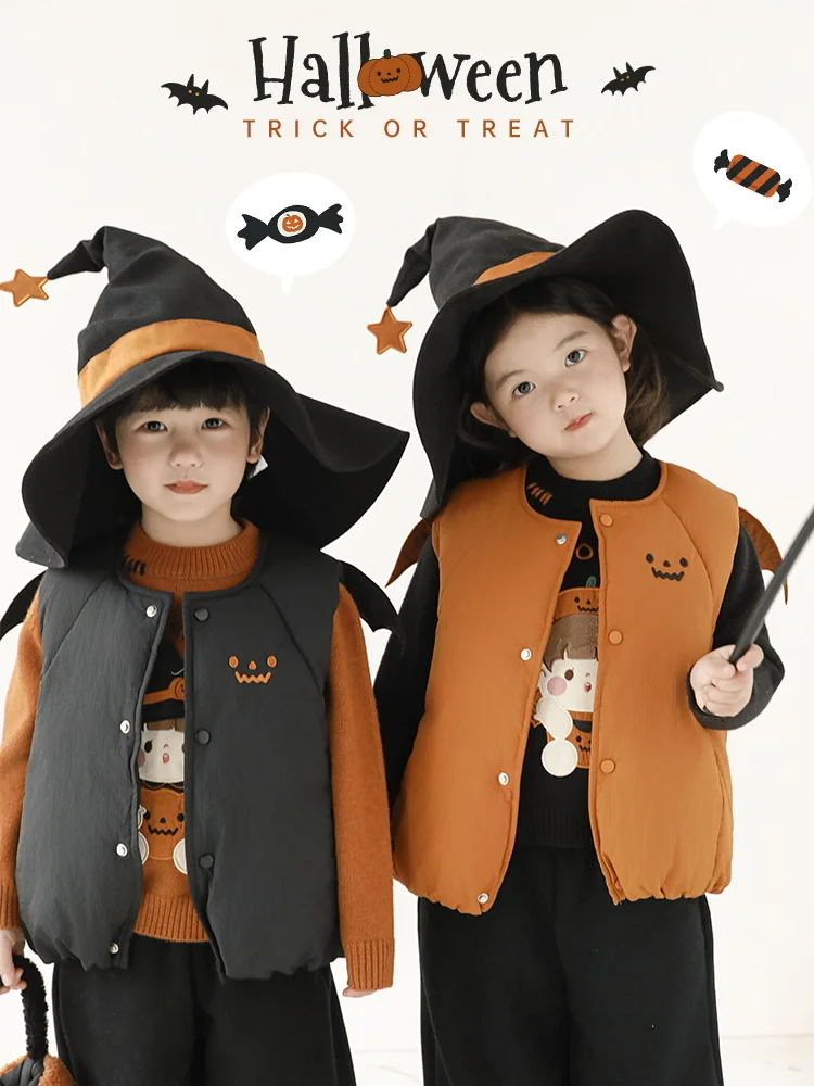 ハロウィンに必要な子供の仮装アイテム：可愛らしいデザインの立体翅膀付き南瓜コットンベスト