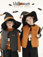 可愛らしいデザインの幼児用ハロウィン立体翅膀付き南瓜コットンベスト【防風・暖かい無袖】