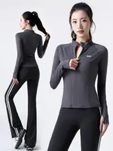 スタイリッシュな女性用スポーツウェア【秋季・フィットネス用・長袖・エラスタス・スリムフィット・ヨガパンツ・フレア】
（セットアップ対応）