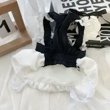 ペット用夏用ドッグウェア【薄手・黒と白のキャミソールドレス・フリル付き・小型中型犬対応】