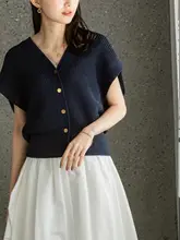 和紙風ニットベスト【さわやかなVネック・無地・金属ボタン付き・ノースリーブ】