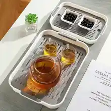 二重水切りトレイ付きガラスカップ収納ラック【家庭用・ティーカップ・酒杯用】