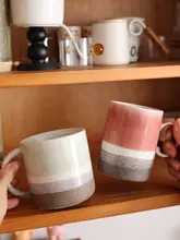 ビンテージ風の堆釉陶器マグカップ【家庭用・コーヒー・お茶・ウォーターカップ】