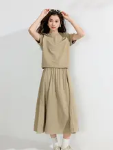 夏用のティーシャツとドローストリングスカート【通気性・女性用】（セットアップ対応）
