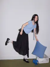 高腰黒ロングAラインスカート【シンプルスタイル・・女性用】