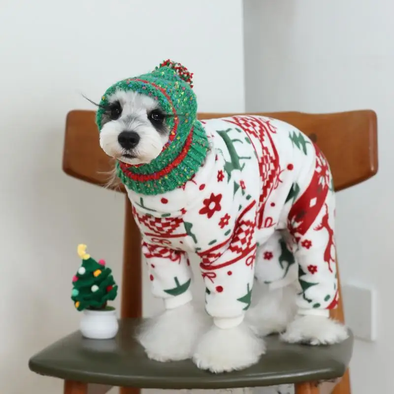 クリスマス犬用フランネル服：厚手デザインで冬の外出も安心