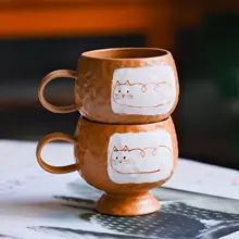 かわいらしい猫デザインの陶器製コーヒーカップ【おしゃれで使やすい・家庭用】