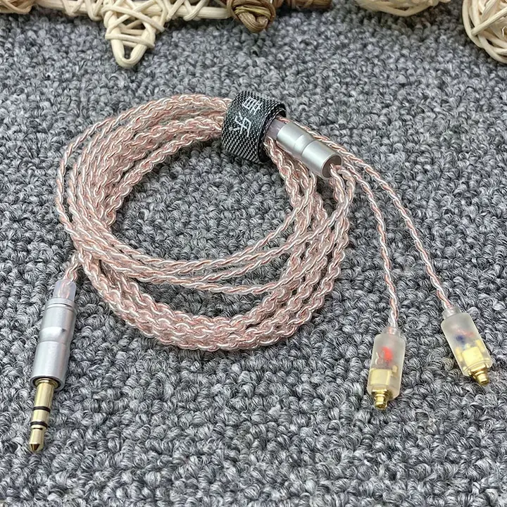 4本撚り 銀メッキイヤホンアップグレードケーブル【MMCX着脱式・柔らかい・HIFIオーディオ・マイクなし・3.5mm】