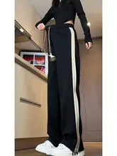 サイドストライプデザインのメンズワイドレッグパンツ【直筒・春用・フィット・カジュアル】