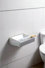 穴あけ不要の壁掛け用ステンレススチール灰皿【トイレ用・小型・フタ付き】