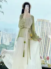 四つ葉クローバーの宋風漢服【百褶スカート・長袖・日常使い・国風・夏用】（セットアップ対応）