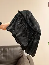 黒地に水玉模様のハイウエストAラインスカート【女性用・夏用・短め】