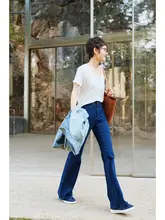 MsDidion 秋用ストレッチデニムパンツ【高密度コットン・スリムフィット・マイクロフレア】