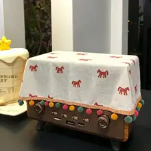 スクエアクロス コットンリネン ポニー柄 通気性 防塵 スピーカーカバー プロジェクター レコードプレーヤー ほこり除け インテリア 汎用