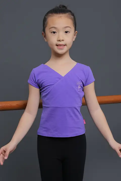 子供用バレエダンスTシャツ【前交差・Vネック・フィットデザイン】