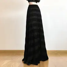 ブラックベルベットのハイウエストタイトスカート【冬用・ウエストゴム・Aライン・シンプルデザイン】