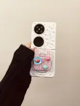折りたたみ式スマートフォンケース【白ベース・星柄・マグネット式・スタンド機能付き】