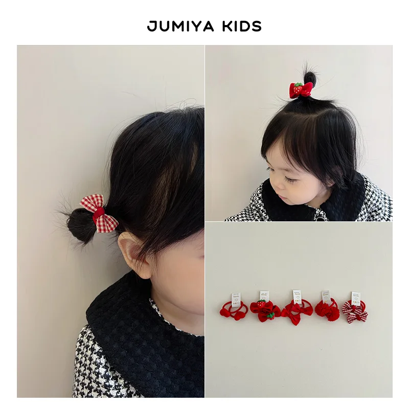 赤いゴム製ベビー髪飾り：高弾力で痛くない女の子用のセットアップ対応アイテム