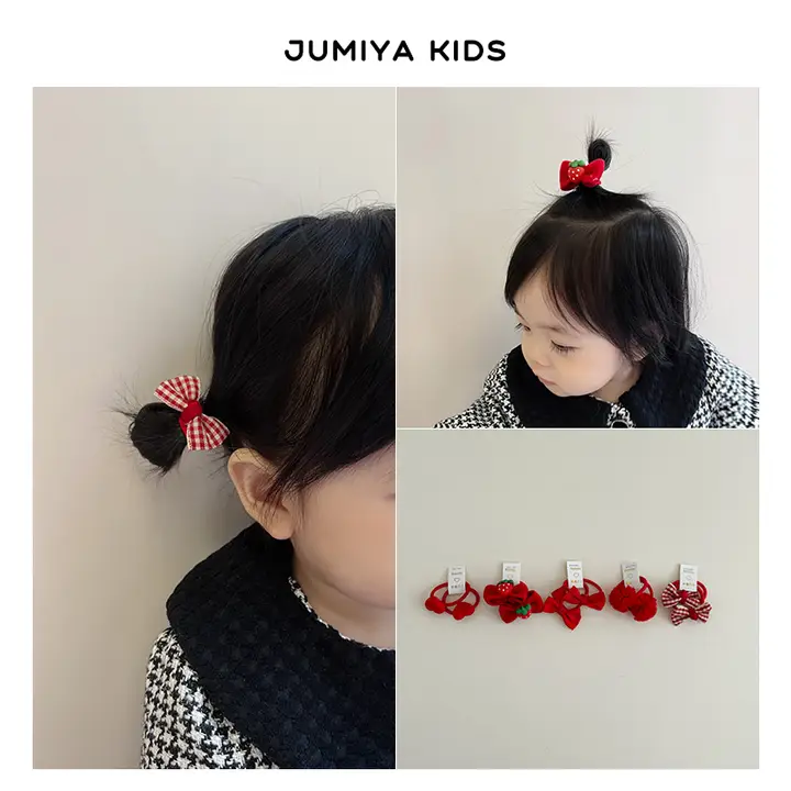 赤いゴム製ベビー髪飾り【高弾力・痛くない・女の子用】【セットアップ対応】