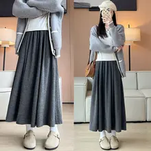 灰色ニットAラインスカート【高腰・梨型体型に最適・春用】