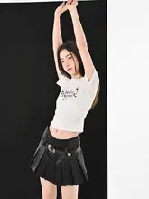 肌理サテンのブラックハイウエストスカート【薄手・プリーツ・女性用・夏用】