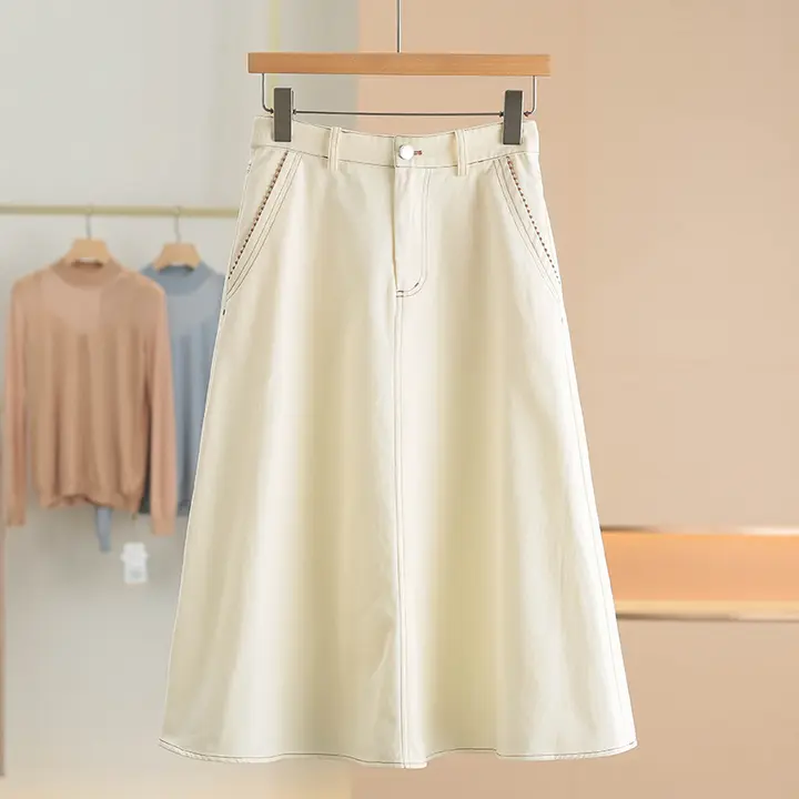 コットン製Aライン大フレアデニムスカート【無地・夏用】