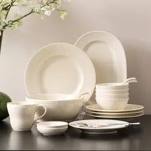 ヴィンテージ風 陶器製碗皿セット【カラー豆点デザイン・家庭用・高級感】（セットアップ対応）