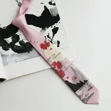 落樱粉色山水画デザインのJKDKネクタイ【文芸風・プレゼントに最適】