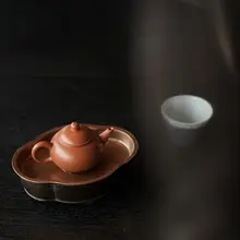 茶器専用！四足デザインの銅製ポットホルダー【水受け付き・蓋付き】