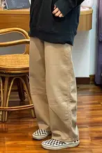 カジュアルで快適！ワイドレッグデニムパンツ【カーキ・大きいサイズ・フィット】