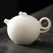 大容量 陶器製 茶こし付き茶ポット【白磁・功夫茶具・取っ手付き】