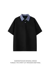 夏用レトロチェック柄ポロ襟半袖Tシャツ【ユニセックス・ゆったりデザイン】