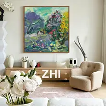 春の花が咲く中華風オフィス用手描き油絵【現代風・茶室装飾】