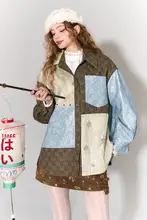 ポケット付きヴィンテージ風プリントシャツジャケット【女性用・パッチワークデザイン】