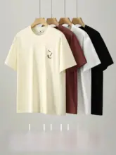 Tシャツ メンズ 半袖 丸首 プルオーバー ウォッシュコットン 羽根刺繍 通勤 オフィスカジュアル きれいめ 夏 「LUUD」