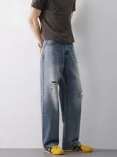 春の新作！デザイン性の高いフィットのストレートデニムパンツ【ブルー・メンズ】