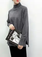 暖かいハイネック長袖ニットトップス【グレー・ルーズフィット・極上の柔らかさ】