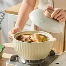 高温耐性の陶器製小型土鍋【家庭用・ガスコンロ対応・スープやご飯に最適】