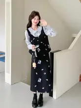 刺繍とプリントのドールカラーシャツとフレアスカート【女性春秋用・スタイルアップ・気質感】（セットアップ対応）
