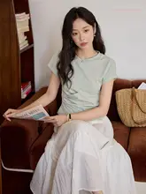雪の結晶模様のタック袖Tシャツ【夏用・ウエストシェイプ・スマートな印象】