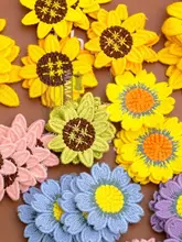 コンピューターニット刺繍のひまわりモチーフ【布貼り・DIY装飾用】