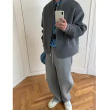 ユニセックス 秋冬用グレー ワイドレッグパンツ【カジュアルスタイル・フィット】