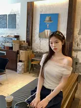 個性的なメッシュショルダートップス【女性用・夏・シワ加工・オフショルダー・短袖】