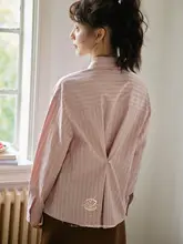 刺繍ストライプ長袖シャツ【ゆったりシルエット・落ち感デザイン】（セットアップ対応）