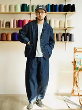 麻デニムワイドレッグパンツ【単プリーツ・バルーンシルエット・パリボタン】