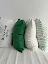 グリーンストライプデザインの純棉枕カバー2個セット【全棉・枕芯別売り】