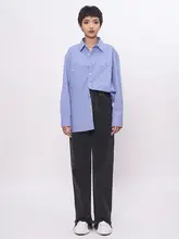 SHAHD 秋用 長袖シャツ レディース【デザイン性・カジュアル・ゆったりサイズ・ブルー】