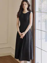 ロア衣 フランス風 ブラックフレアワンピース【ノースリーブ・ミディ丈・エレガント】