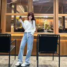 クラシックなストレートカット女性用春のルーズデニムパンツ【ヴィンテージスタイル・春夏用】